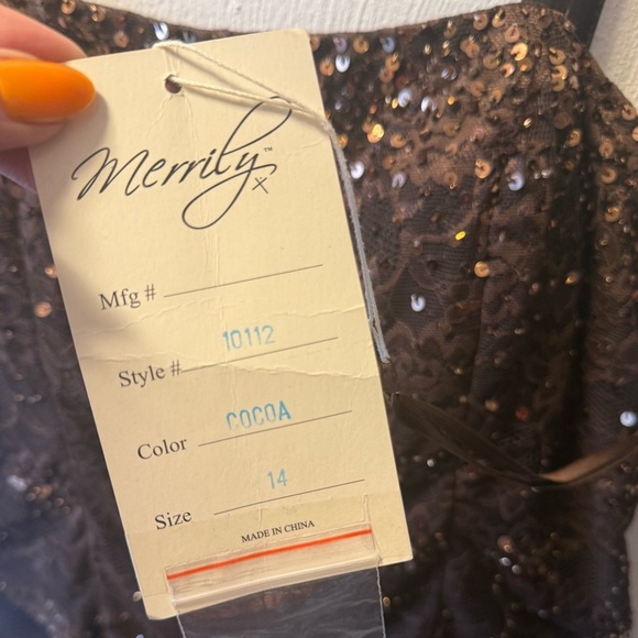 Merrily Cocoa Brown Sequin Lace Evening Gown w/ Sheer Cardigan Size 14 NWT - Picture 5 of 8